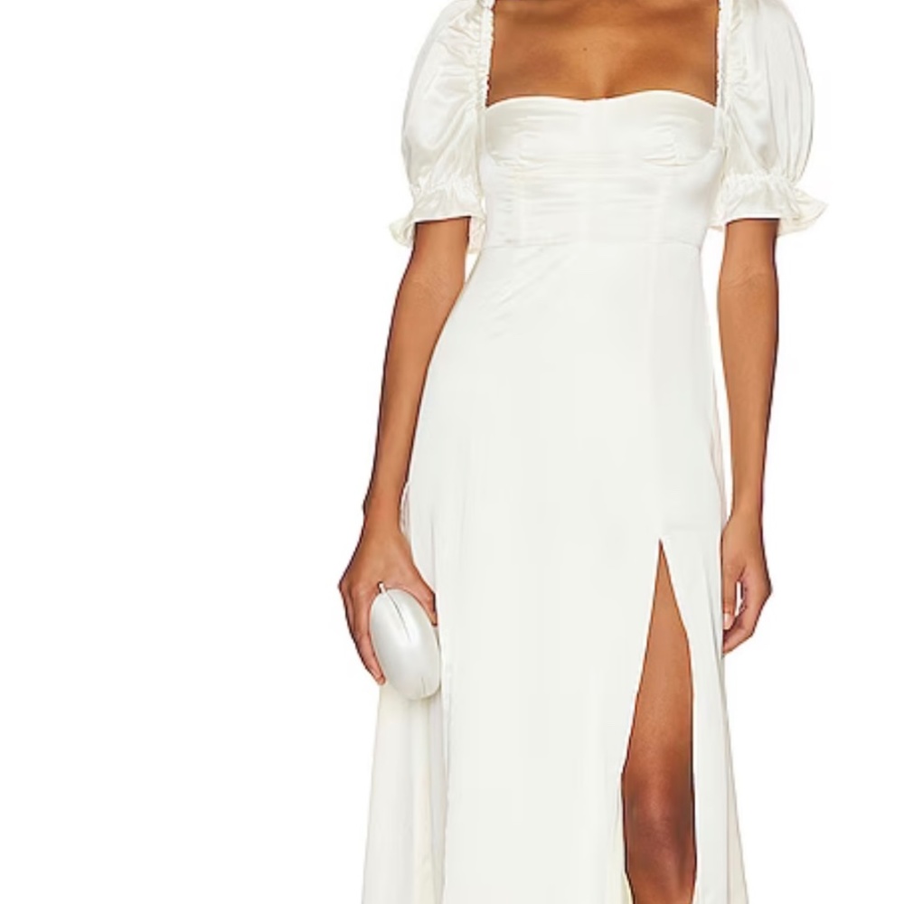 WEWOREWHAT- Puff sleeve, Midi dress, Satin crème white-  Suze 6